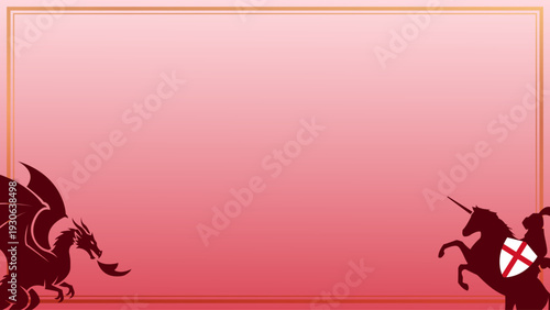 Dragon and Knight Holding Shield and Sword Silhouette Background for St Georges Day