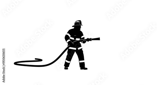 Firefighter's Precision: A resolute firefighter, silhouetted against a plain backdrop, wields a high-pressure hose with unwavering focus and control, a symbol of bravery and dedication.