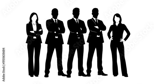 Silhouette of Confidence: A distinguished ensemble of business figures exudes confidence, their postures and silhouettes speaking volumes.