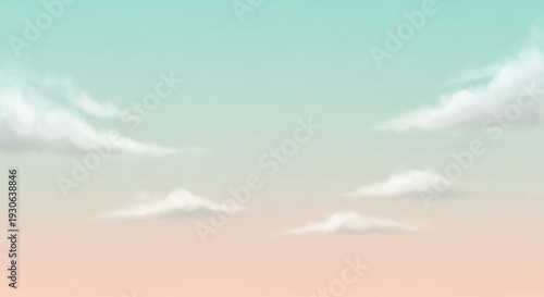 Soft pastel colored sky with white clouds.