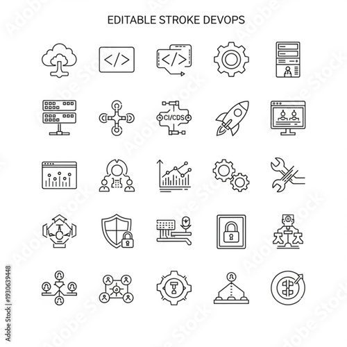 Cloud computing and automation outline vector icon collection
