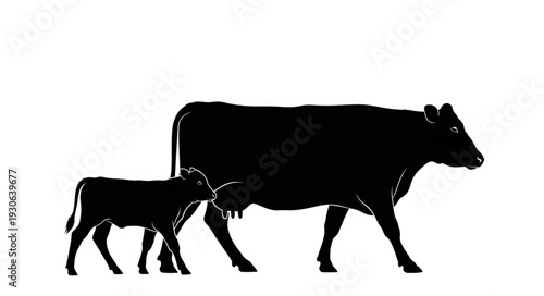 Cow and Calf Silhouette Profile.