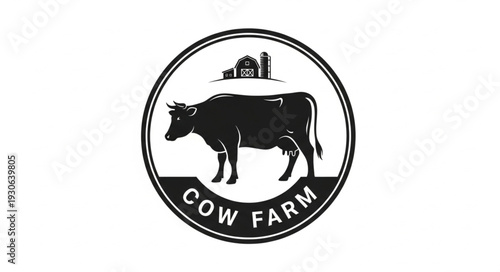 Cow Farm Silhouette Logo Design.