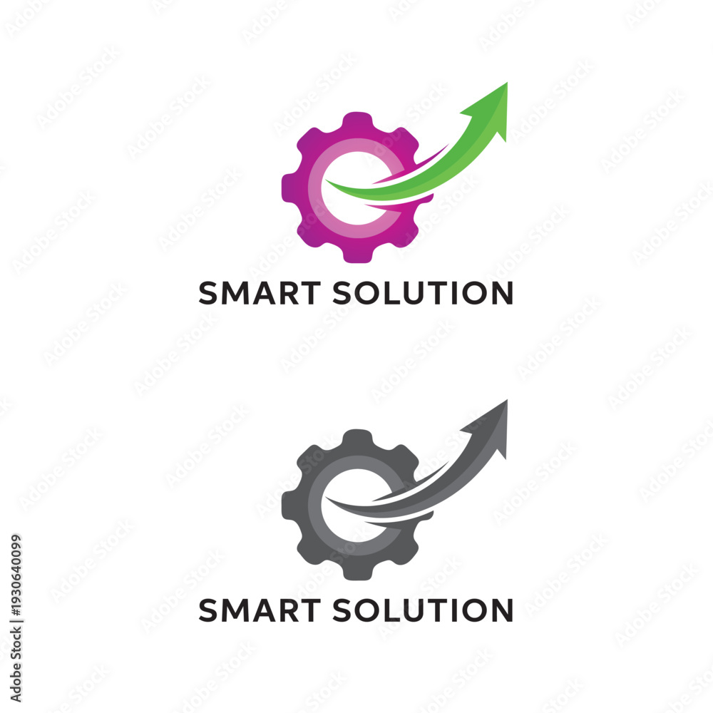 Fototapeta premium Smart Solution Logo Design with Gear and Rising Arrow