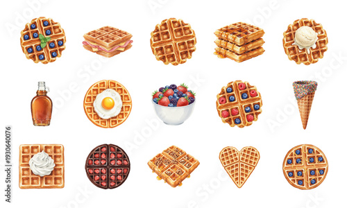 Waffle Day watercolor breakfast and dessert set