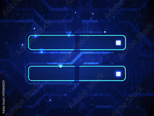 Abstract digital background with glowing blue circuitry and central rectangular shapes
