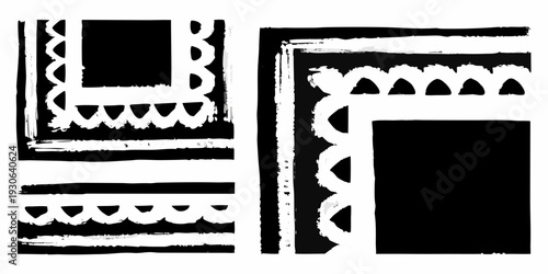 Abstract black and white geometric patterns resembling tribal art forms