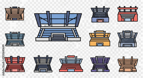 Collection of Colorful Stadium Bleachers and Spectator Stand Icons