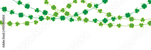 St. Patrick's Day banner with green clover garlands on transparent background. Lucky shamrock border frame and good luck symbol divider. Vector illustration