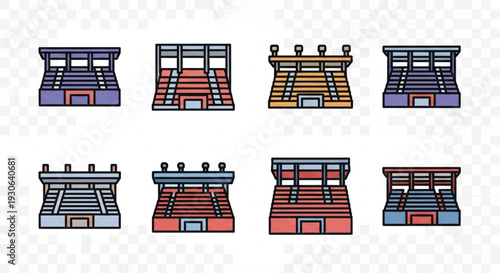 Collection of Colorful Stadium Bleachers and Spectator Stand Icons