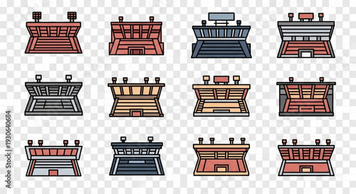 Collection of Colorful Stadium Bleachers and Spectator Stand Icons