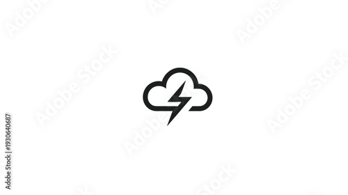 A minimalist weather icon featuring a stylized cloud with a lightning bolt inside