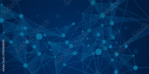 Abstract blue polygon tech network with connect technology background. Abstract dots and lines texture background. 3d rendering.
