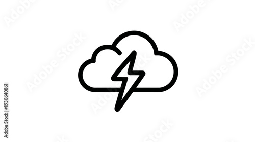 A weather symbol featuring a stylized cloud with a lightning bolt inside on a white background