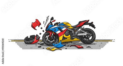 Crashed Motorcycle with Rider on Ground.