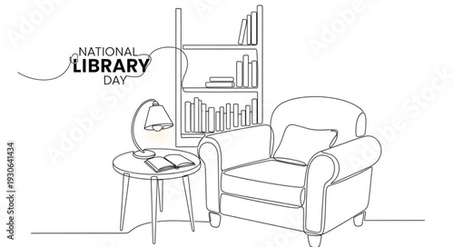 Cozy Library Armchair and Bookshelf Scene.