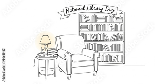 Cozy Library Scene with Bookshelves.