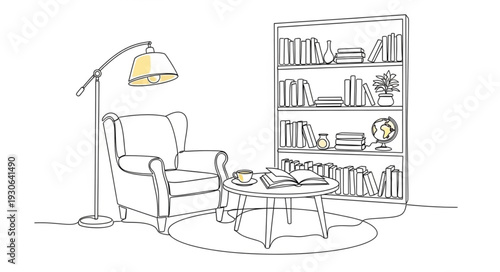 Cozy Reading Nook with Bookshelf.