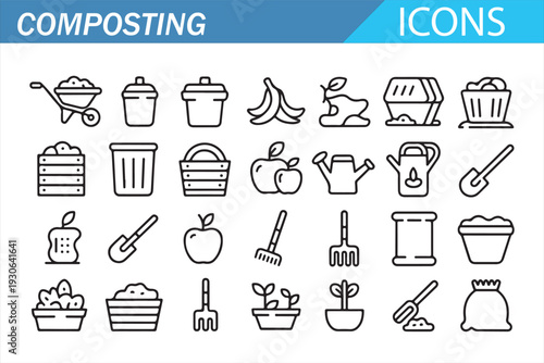 Environmental Waste Management Minimal Vector Icon Set