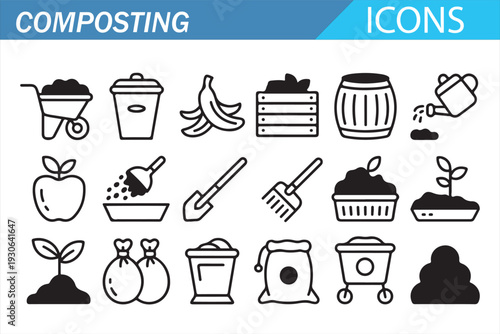 Eco Friendly Compost and Garden Waste Outline Vector Icons