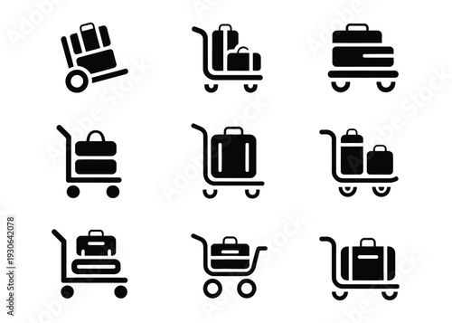 Luggage Cart Icon Vector Baggage Trolley Travel Symbol