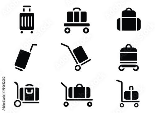 Luggage Cart Icon Vector Hotel and Airport Service Silhouette
