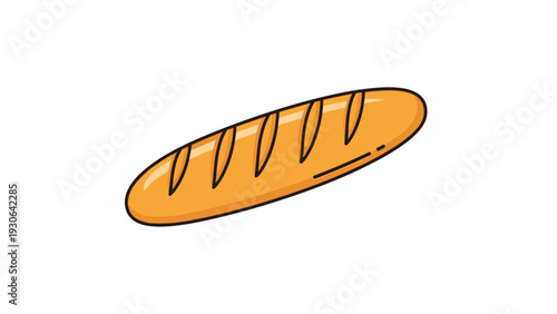 Simple and clean illustration of a crusty French baguette bread with diagonal scores isolated on a plain white background for food design.