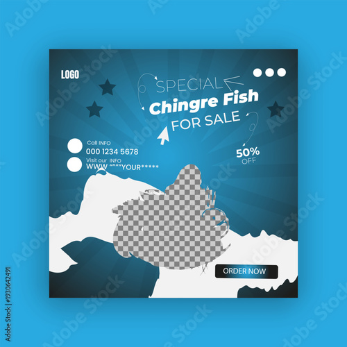 Chingre Fish for Sale: A visually appealing advertisement announces Special Chingre Fish For Sale, showcasing a mouthwatering fish dish and offering a 50% discount.
