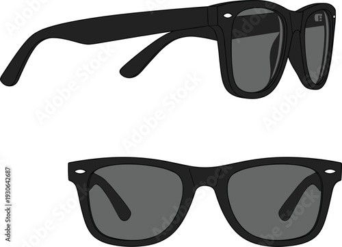 Sunglasses silhouettes vector illustration, wayfarer style, fashion accessory, eyewear design, classic frame, trapezoidal lenses, modern look, stylish, black, art