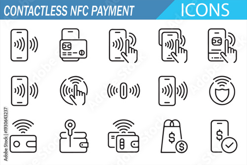 Smartphone Contactless Payment and POS Terminal Icon Set
