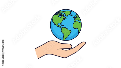 Meaningful illustration of a human hand gently supporting a globe of planet earth, symbolizing environmental protection and global care.