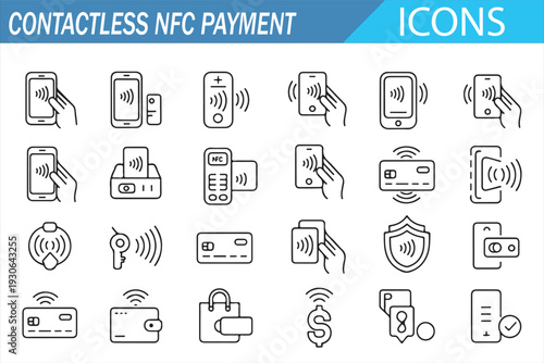 Fintech Contactless Payment Minimal Outline Icon Set