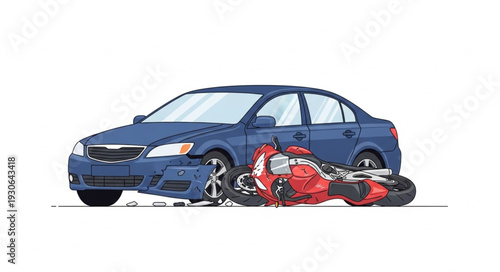 Damaged Car and Motorcycle Collision.