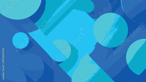 Abstract Blue Geometric Circles Background in Modern Flat Vector Style