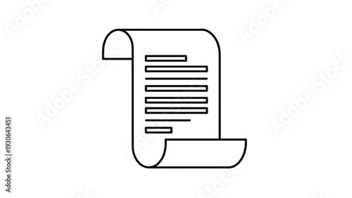 Minimalist line art illustration of an ancient paper scroll or document symbol representing history, education, or legal archives.