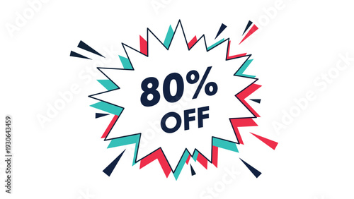 Eye-catching promotional burst graphic featuring 80 percent off text in bold colors, designed for retail sales and marketing campaigns.