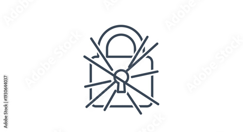 A line icon of a padlock with lines radiating from it.