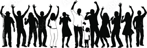 Shadows of Celebration: Silhouette of a jubilant crowd reveling in a moment of celebration, their silhouettes dancing against the backdrop. It embodies pure, unadulterated enjoyment.