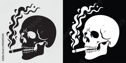 Smoking skull with cigarette vector illustration flat design dark theme