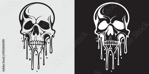 Melting skull face dripping horror death vector illustration flat design
