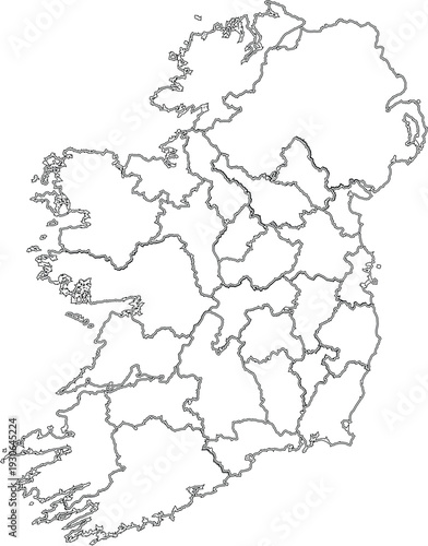 Outline map of Ireland on white background