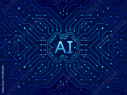 Abstract ai circuit board background with glowing blue lines and connections