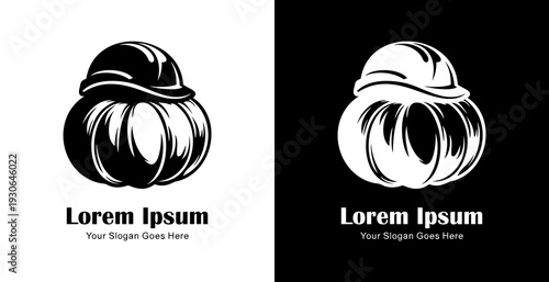 Pumpkin shaped logo design combined with a project helmet