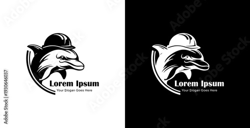 Logo design in the form of a dolphin wearing a project helmet