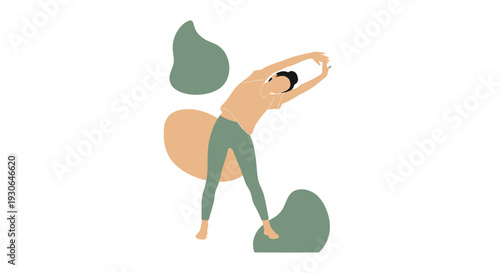 Woman stretching, yoga pose, abstract shapes, healthy lifestyle