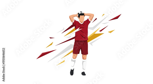 Soccer Player Celebrating with Hands on Head.