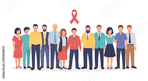 Diverse Group of People United Against AIDS Awareness