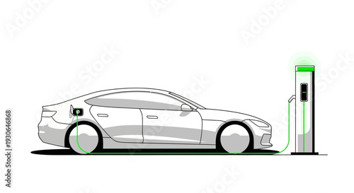 Electric car charging station, modern vehicle at charging point