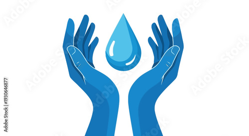 Hands Cupping Blue Water Drop, Symbol of Purity and Care