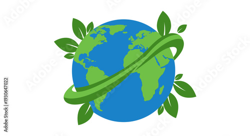 Planet Earth with Green Leaves and Swirl - Eco Friendly Concept